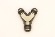 DeatschWerks 8AN Male Flare + 8AN Male Flare to 10AN Male Flare Y Block Fitting