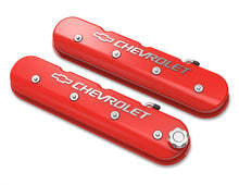 Load image into Gallery viewer, HOLLEY TALL LS VALVE COVER WITH BOWTIE/CHEVROLET LOGO - GLOSS RED MACHINED FINISH