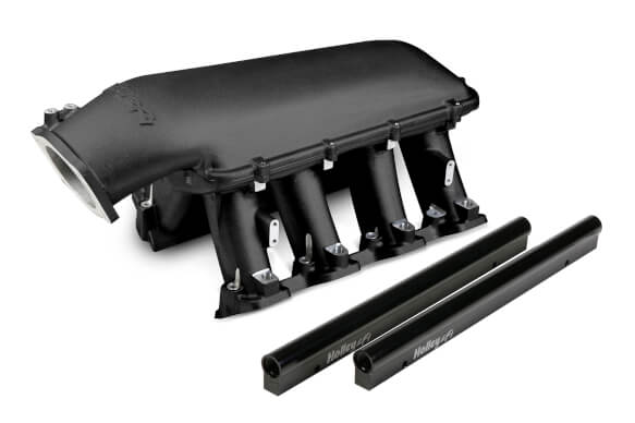 HOLLEY LS HI-RAM EFI MANIFOLD - BLACK LS1/LS2/LS6 Cathedral Port EFI for 1 x 92MM Throttle Body - Black Ceramic Coating  PART# 300-122BK