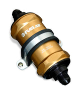 Fuelab 848 In-Line Fuel Filter Standard -6AN In/-8AN Out 10 Micron Fabric w/Check Valve - Gold
