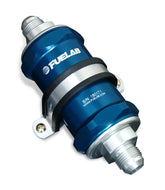Fuelab 848 In-Line Fuel Filter Standard -10AN In/-6AN Out 40 Micron Stainless w/Check Valve - Blue