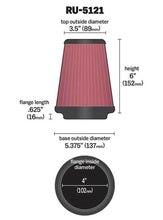 Load image into Gallery viewer, K&amp;N Filter Universal Rubber Filter 4inch Flange 5 3/8inch Base 3 1/2inch Top 6inch Height - Top has