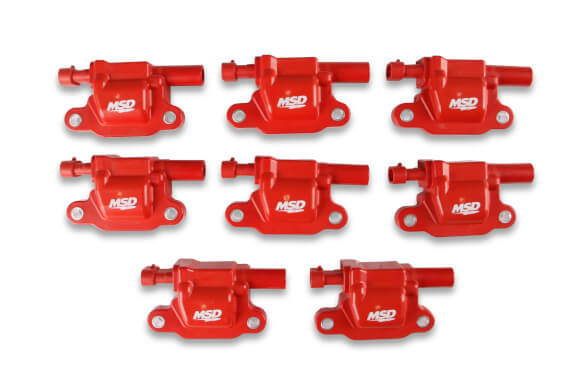 MSD IGNITION COIL - GM LS BLASTER SERIES - LS2/LS3/LS4/LS7/LS9 ENGINES - RED - 8-PACK