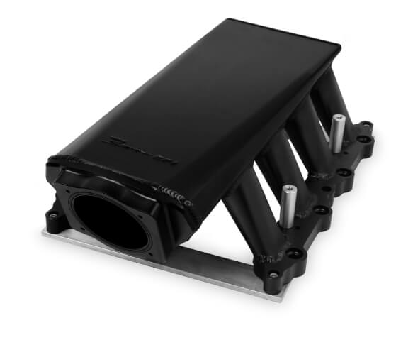 SNIPER EFI SHEET METAL FABRICATED INTAKE MANIFOLD Holley Sniper EFI Sheet Metal Fabricated Intake Manifold for 2015-2017 Ford 5.0L Coyote engines 90mm Throttle Body opening + Fuel Rail Kit Black Finish with Sniper EFI Logo
