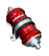 Fuelab 848 In-Line Fuel Filter Standard -10AN In/-8AN Out 40 Micron Stainless w/Check Valve - Red