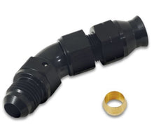 Load image into Gallery viewer, Vibrant 45 Degree 3/8in Tube to Male -6AN Flare Adapter w/ Olive Inserts