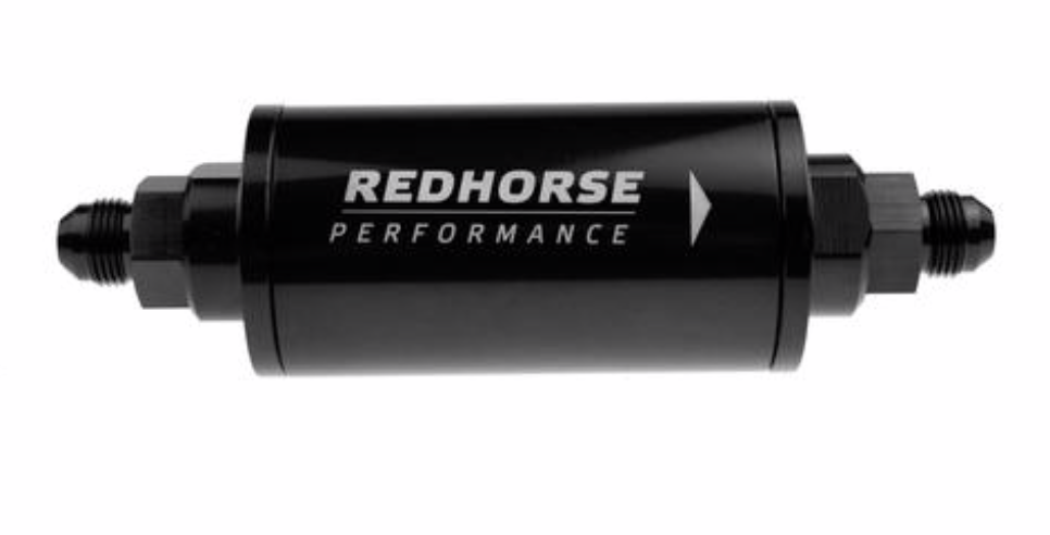 Redhorse Performance 6" Cylindrical In-Line Race Fuel Filter - 08 AN - Black