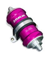 Fuelab 848 In-Line Fuel Filter Standard -10AN In/-6AN Out 40 Micron Stainless w/Check Valve - Purple