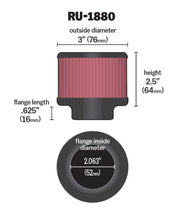 Load image into Gallery viewer, K&amp;N Universal Round Clamp-On Air Filter 2-1/16in Flange 3in OD 2-1/2in Height