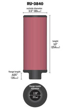 Load image into Gallery viewer, K&amp;N Universal Rubber Round Straight Air Filter 2.25in Flange ID 3.5in OD 10in Height