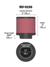 Load image into Gallery viewer, K&amp;N Filter Universal Rubber Filter - Round Straight - 1.5in Flange ID x 3in OD x 3in Height